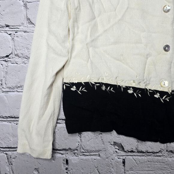 Vintage AGB Byer Black Cream Floral Stitch Button Up Boxy Chemise Size Large - Picture 5 of 10